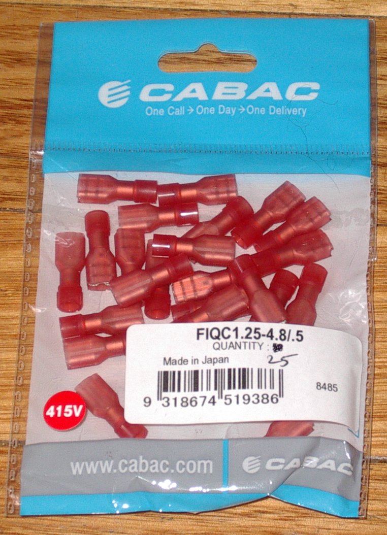 25-Piece Pack of Red 415V Insulated 4.8mm Female Spade Terminals