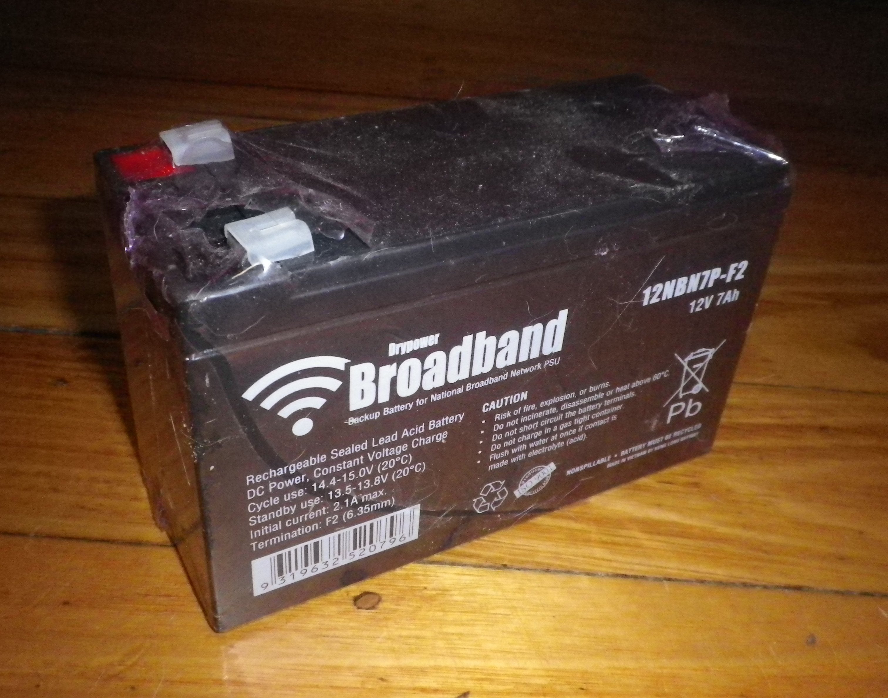 DryPower 12-Volt 7-Ampere-Hour Sealed Lead Acid Rechargeable Battery for NBN Backup Power Supply - Part # 12NBN7P-F2