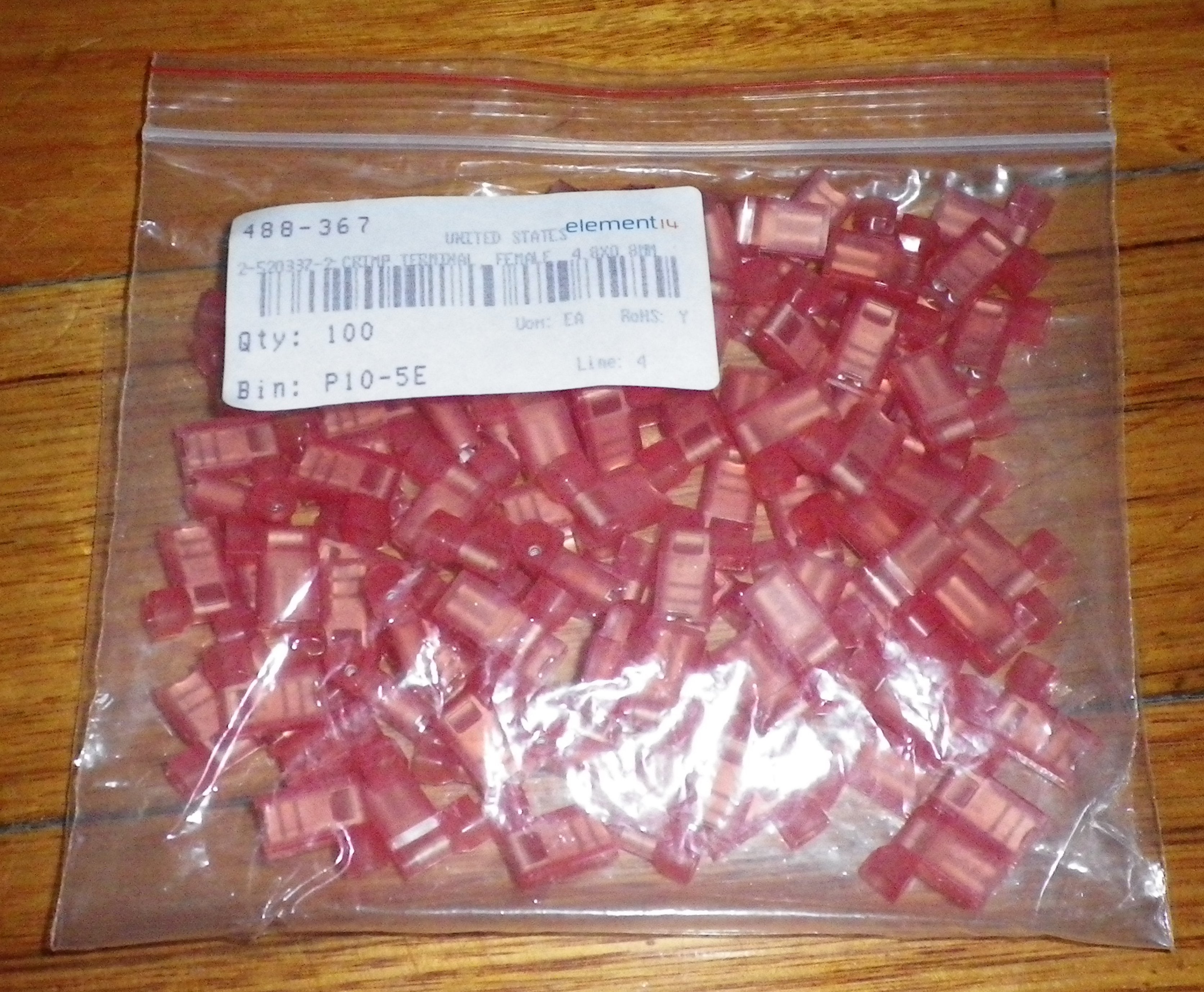 Red 600V Insulated 4.8mm Female Flag Spade Terminals - Pack of 100