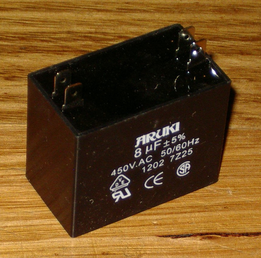 8 Microfarad 450 Volt Rectangular Electric Motor Start and Run Capacitor - CAC8UF Part Number
