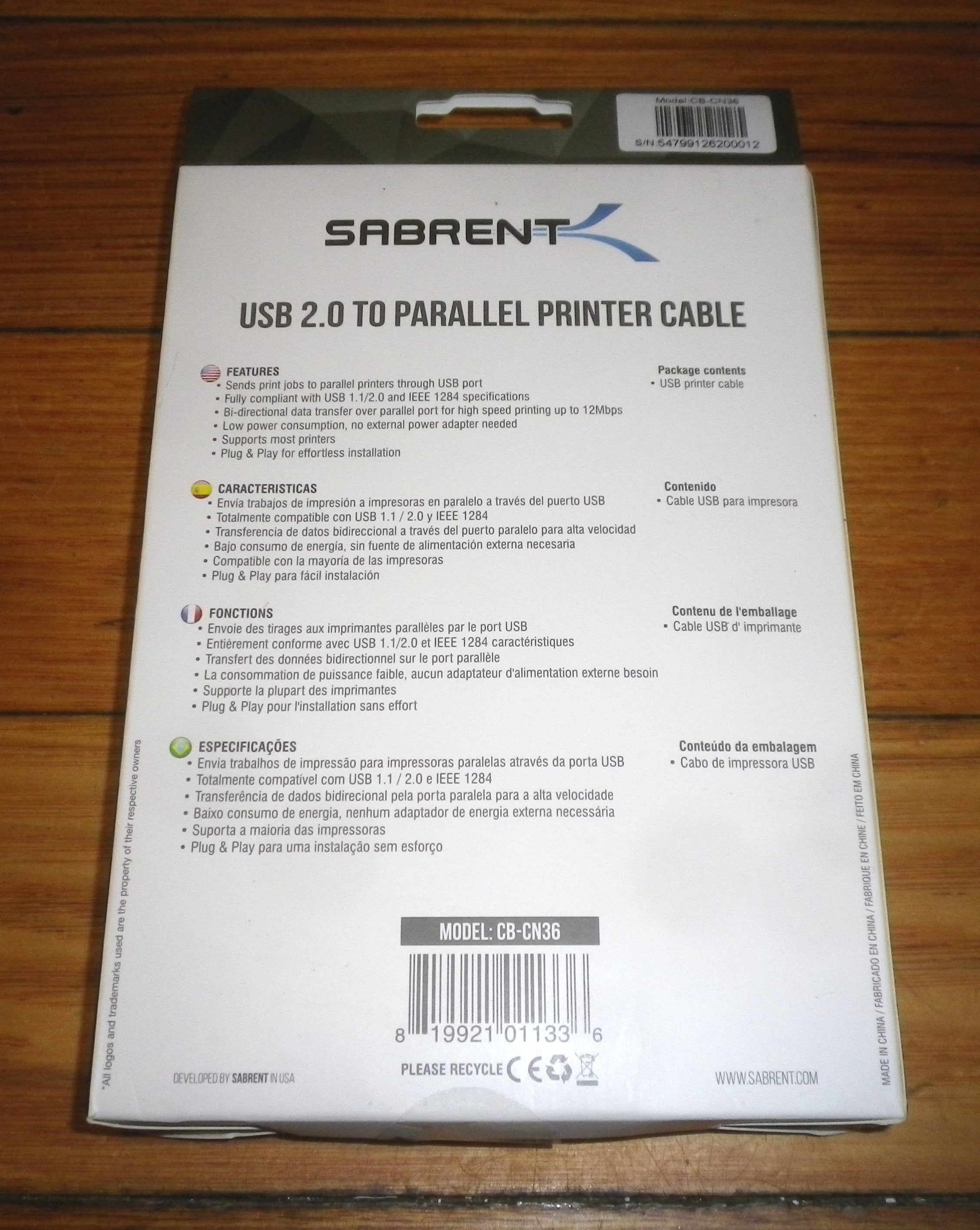 Sabrent High - Quality USB to 36 - pin Centronics Parallel Printer Conversion Cable - Model CB - CN36