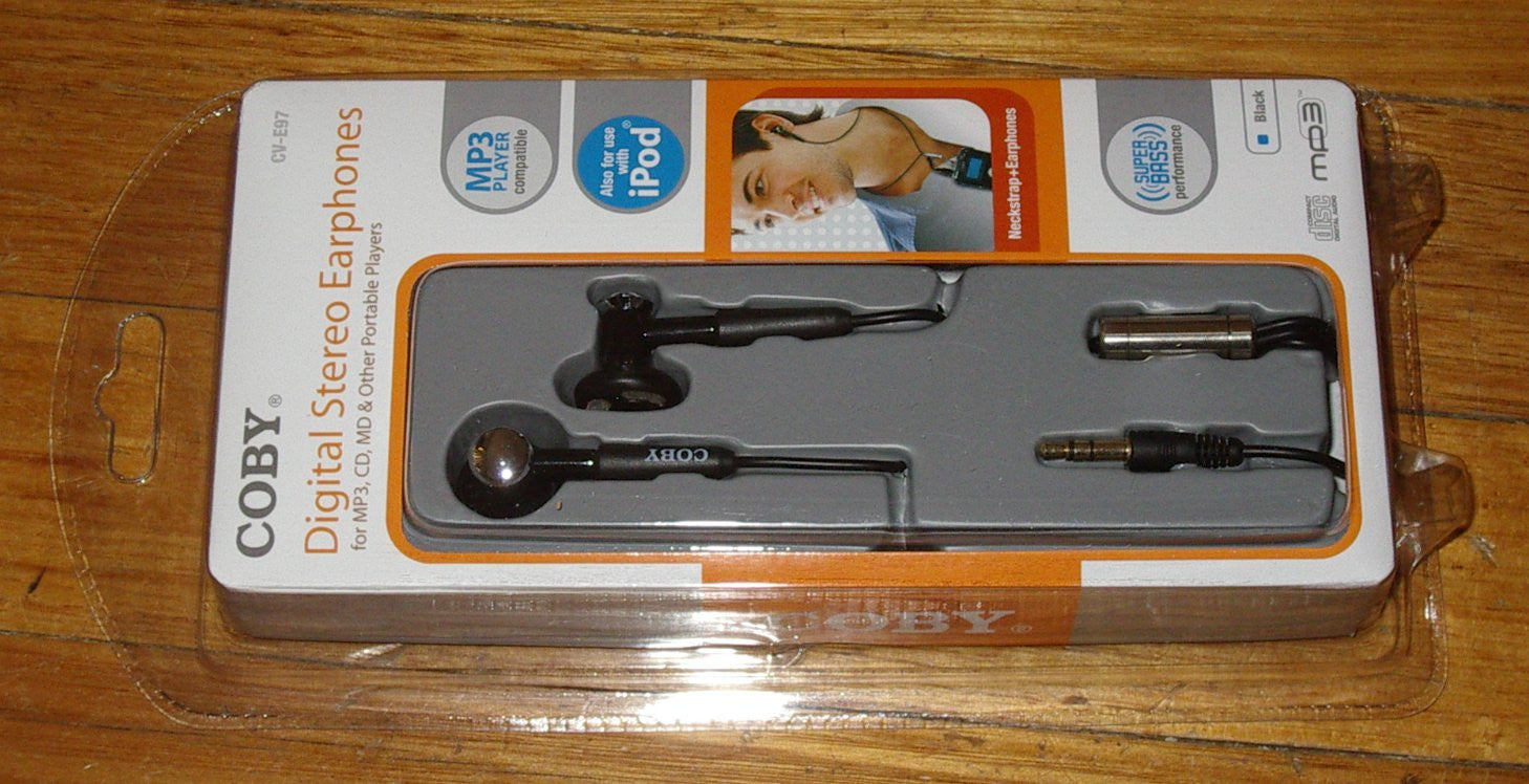 Coby Premium Digital Stereo Earphones with Neck Strap and 3.5mm Plug - CV - E97BK