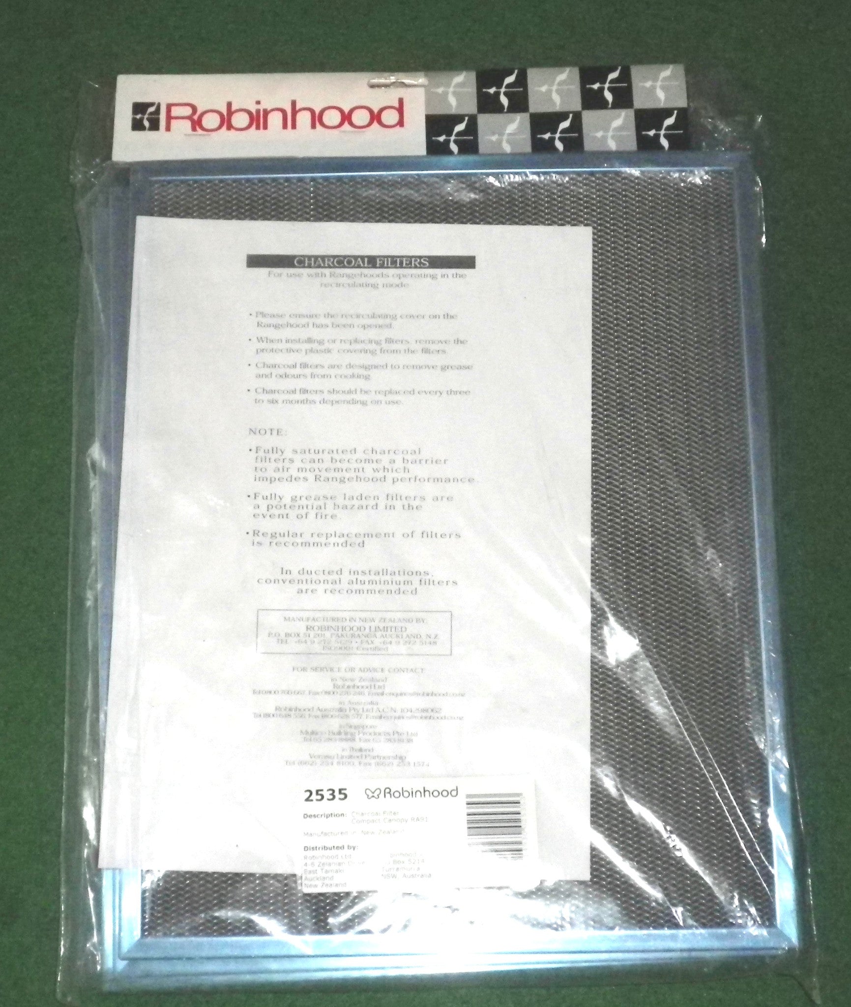 Robinhood RA91WH 900mm Wide Rangehood Replacement Carbon Filter Set (Pack of 3) - Part Number 2535