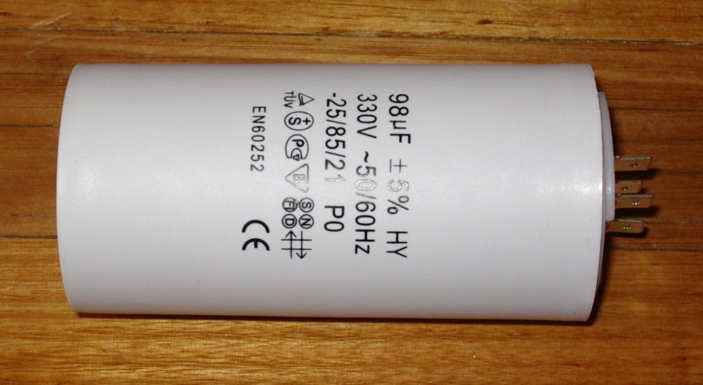 High - Performance 98 Microfarad (98uF) 330 - Volt Electric Motor Start and Run Capacitor - Part # CAP098