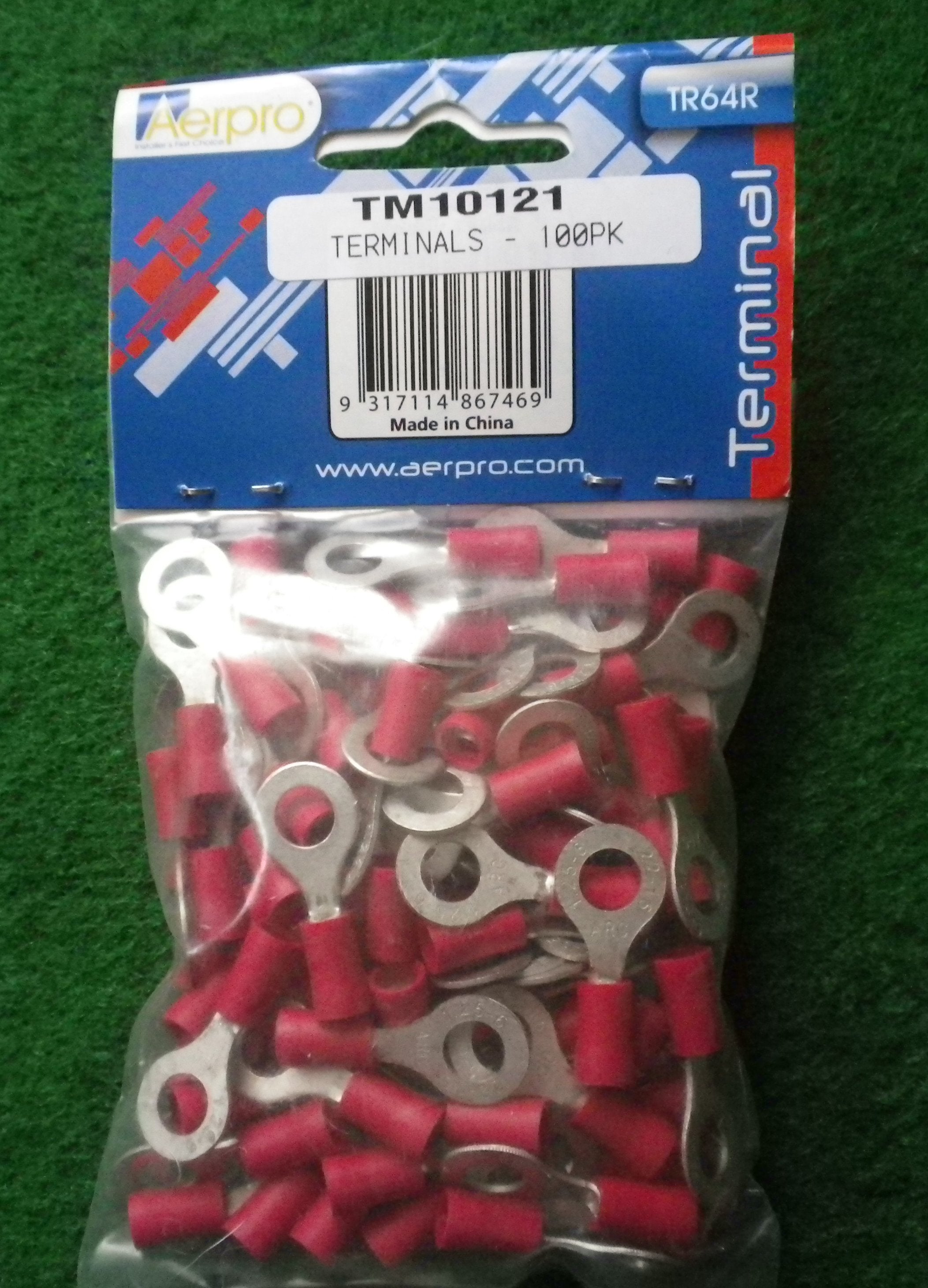 Red 6.4mm Insulated Ring Crimp Terminals - 100 Pieces (Part # TM10121-100)