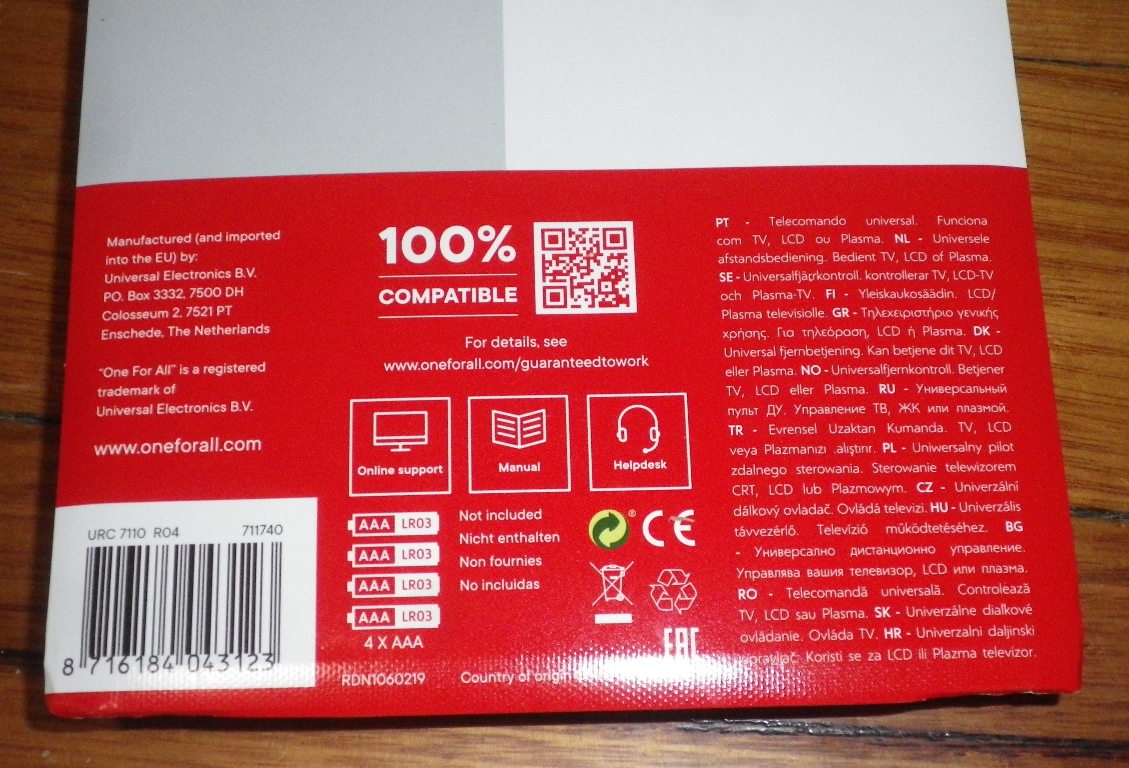 All-Purpose Digital Television Remote Control - Model URC7110