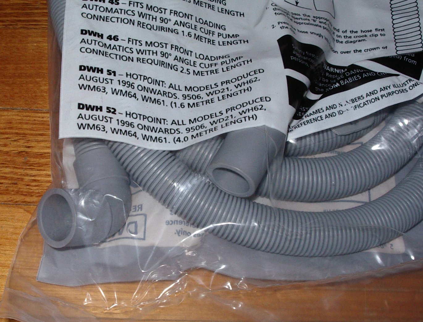 Universal 2.5 - Meter Plastic Dishwasher and Washing Machine Outlet Hose with a Right - Angled End - Part Number DWH046