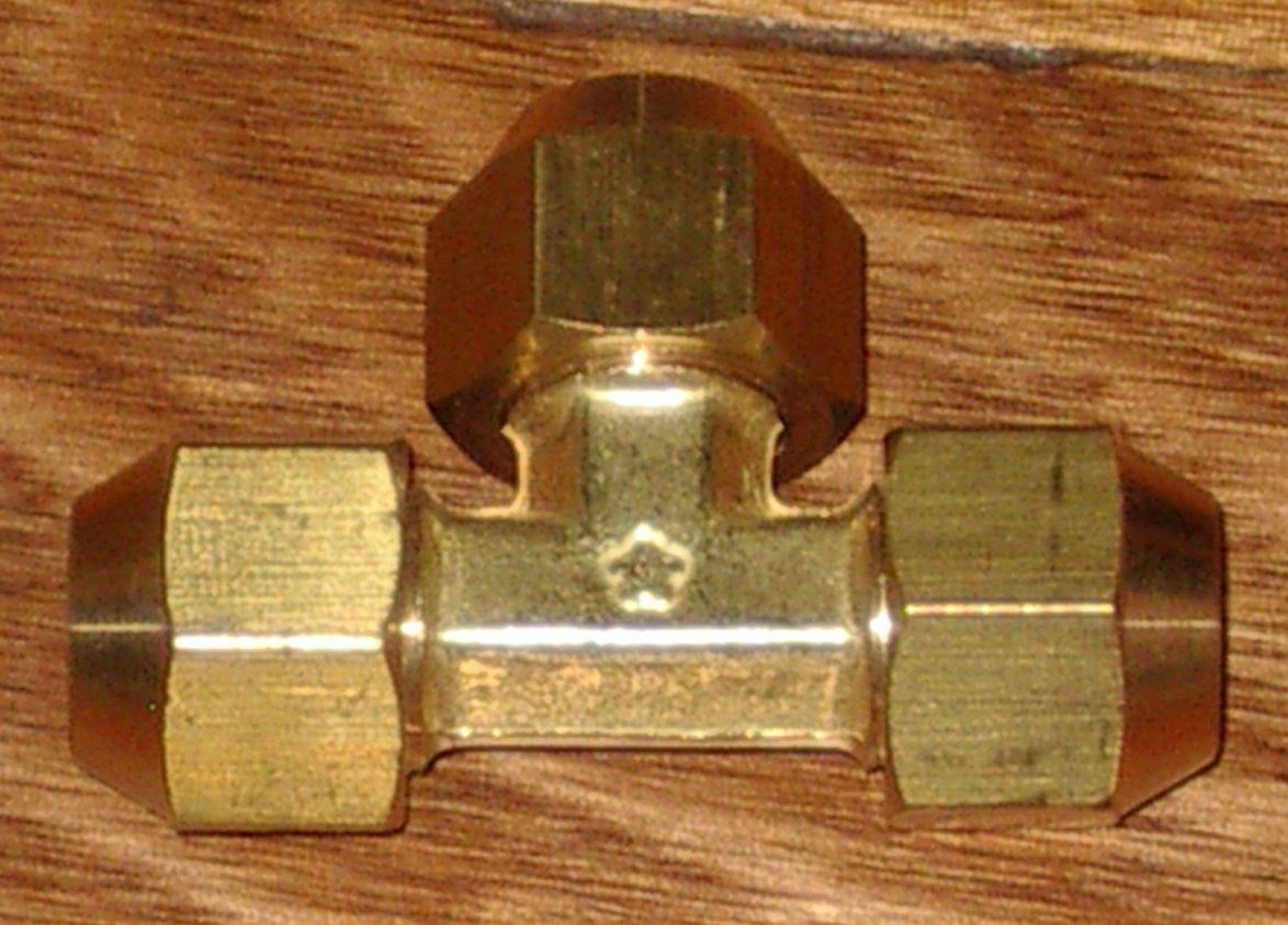 Brass 1/2 Inch SAE Flare T-Union Kit with Flare Nuts for Refrigeration Applications - Part # RF712KIT