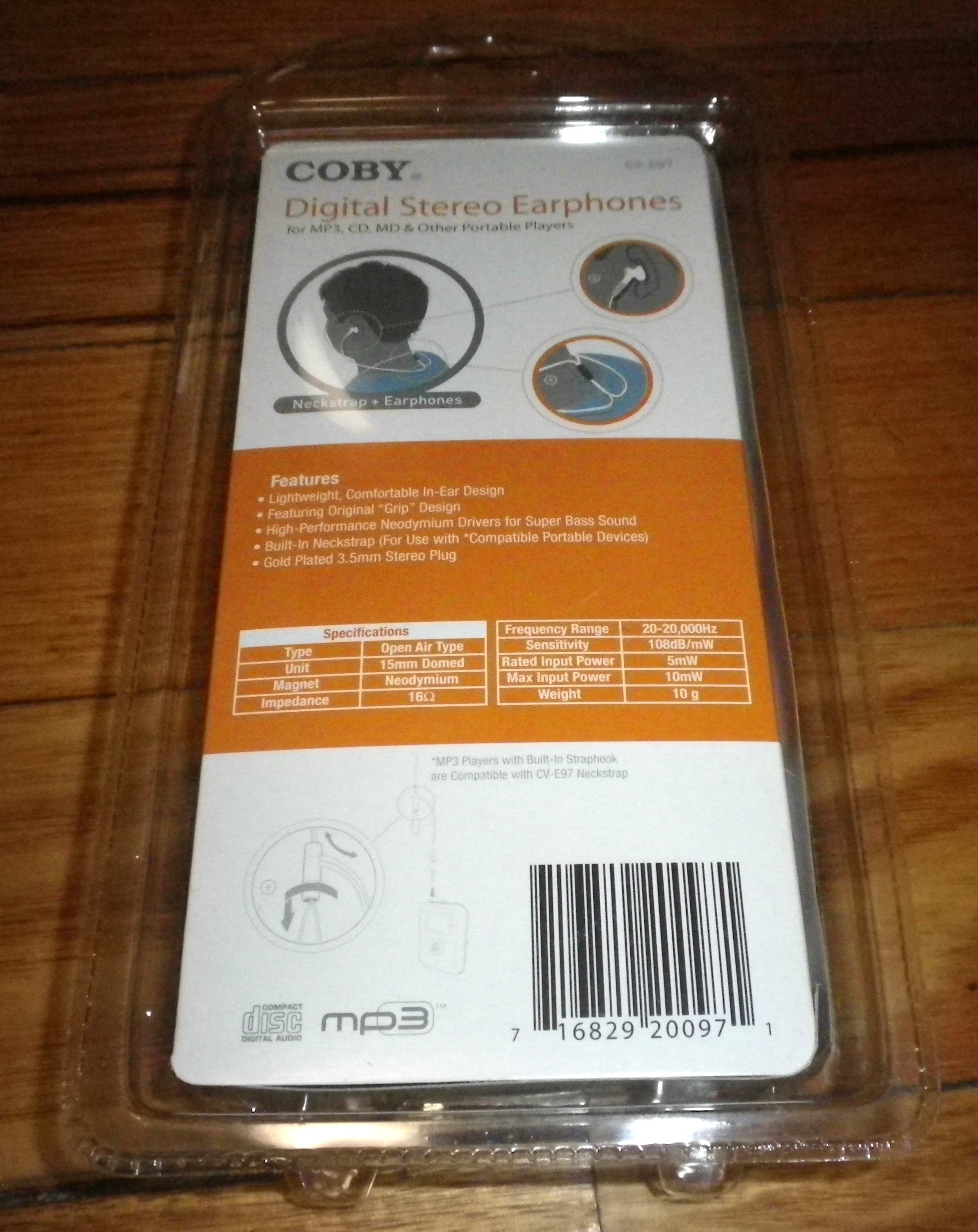 Coby Deluxe Lightweight Digital Stereo Earphones with Neck Strap & 3.5mm Plug - CV - E97WH