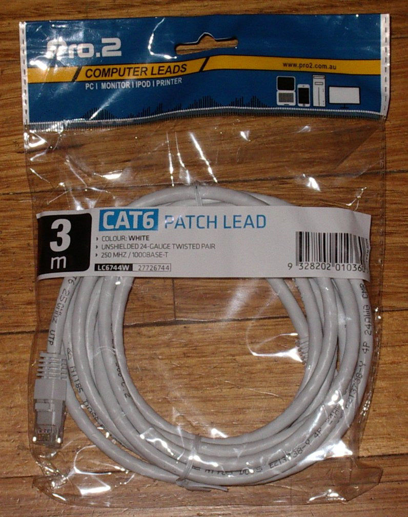 3 - metre White CAT6 RJ45 to RJ45 Computer Network Cable - Part # LC6744W