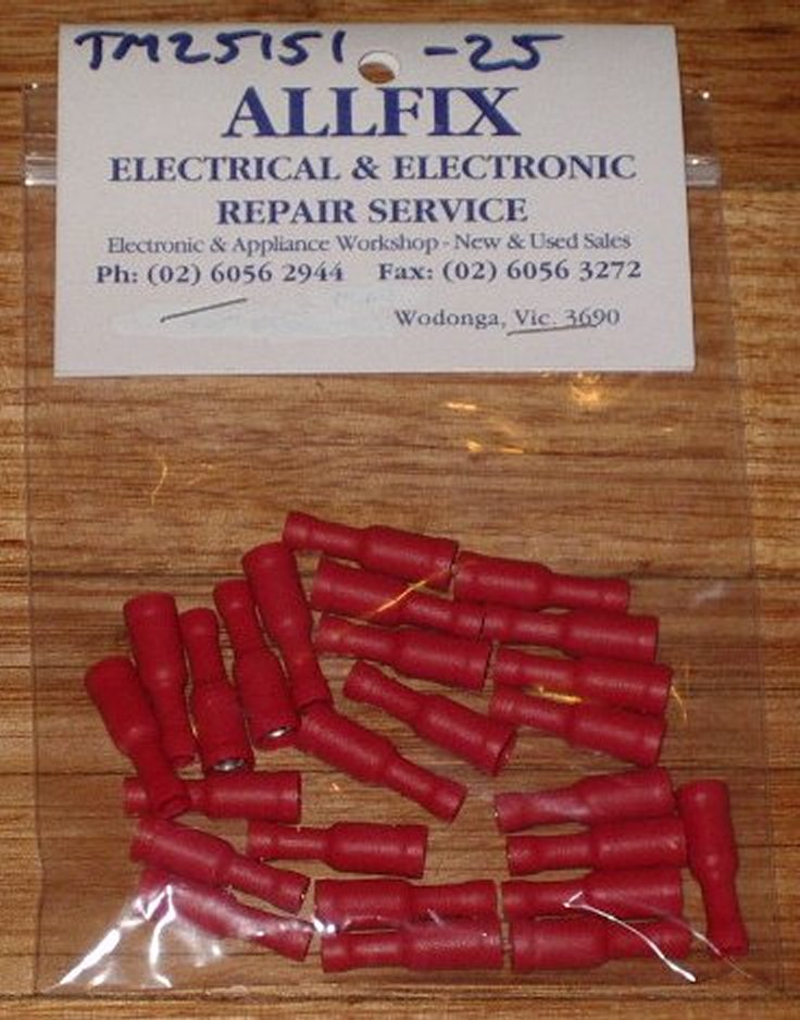 25-Piece Pack of Red 4mm Insulated Female Bullet Crimp Terminals - Part # TM25151-25