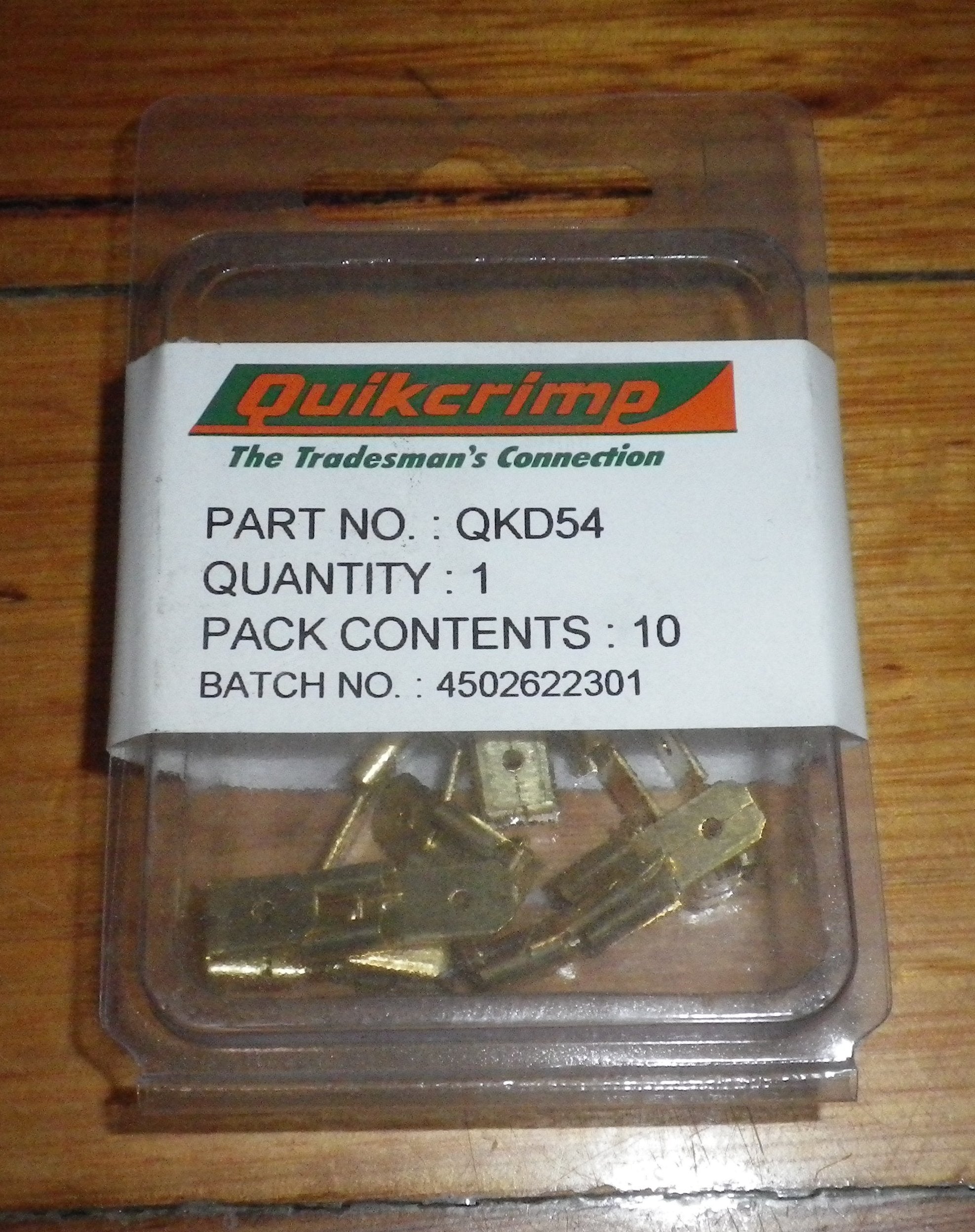 10-Piece Pack of 6.4mm Uninsulated Brass Piggyback Spade Terminals - Part # QKD54
