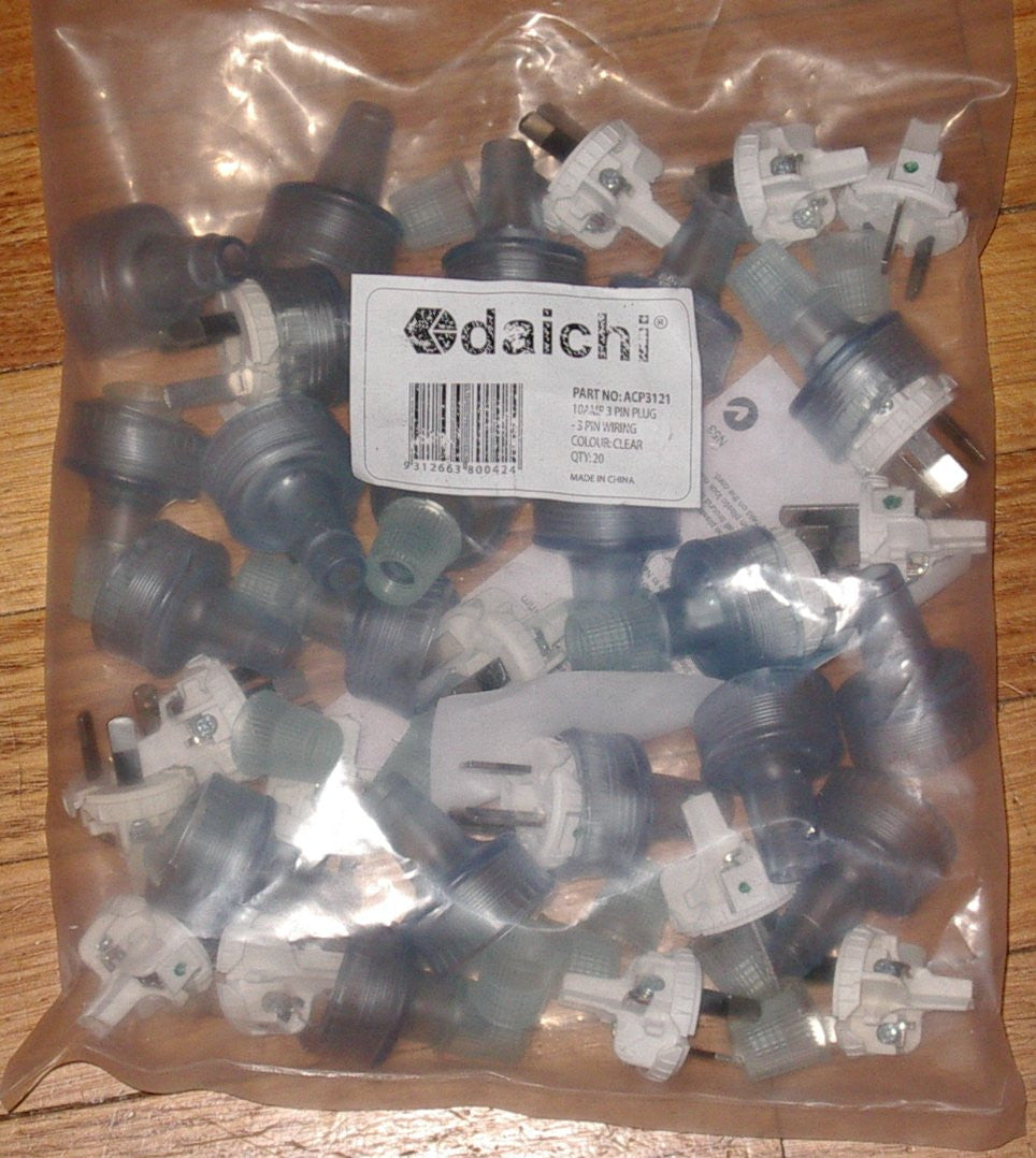 20-Pack Clear 10A 240V Australian 3-Pin Mains Plug Tops - ACP3121-20