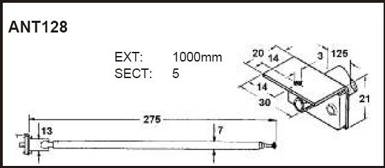 5 - Section, 1000mm Long Telescopic Antenna for AM/FM Radios, Cassette Players, and More - Part # ANT128