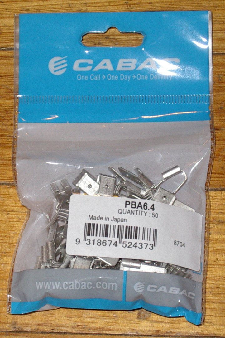 Uninsulated 6.4mm Piggyback Spade Crimp Terminals - Pack of 50 Pieces, Part # PBA6.4-50