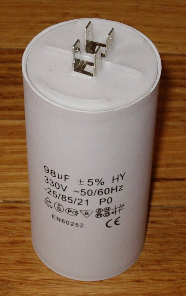 High - Performance 98 Microfarad (98uF) 330 - Volt Electric Motor Start and Run Capacitor - Part # CAP098