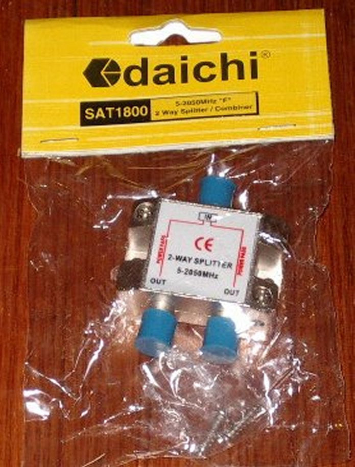 Dai-ichi High-Bandwidth 2-Way F-Connector Coaxial Satellite Splitter SAT1800
