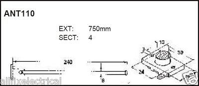 750mm Long, 4-Section Telescopic Antenna for AM/FM Radios, Cassette Players, Communication Equipment, and Small Portable TVs - Part # ANT110