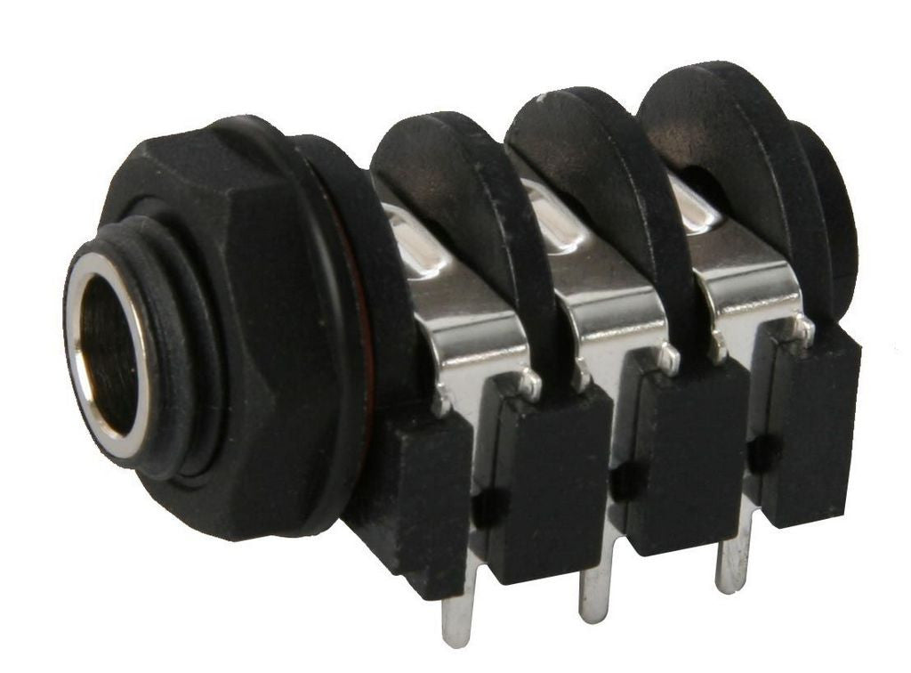 High - Quality Plastic - Insulated 6.3mm Stereo Switched Phone Socket for PCB Mounting - Part Number BJ104