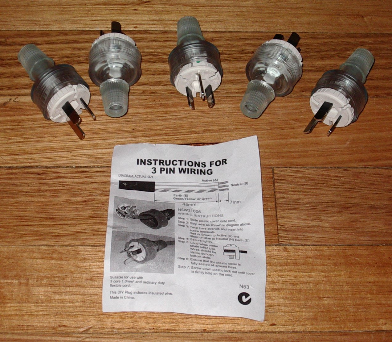Set of 5 Clear 10 Amp 240V Australian 3 - Pin Mains Plug Tops - Part # ACP3121 - 5
