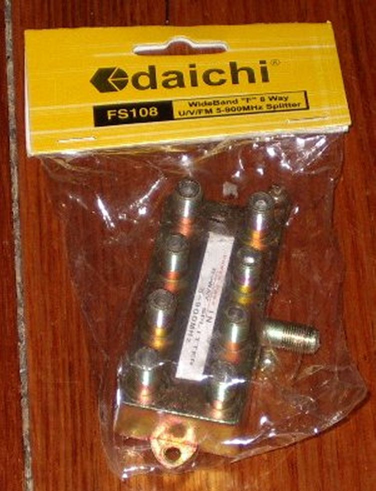 Dai-ichi 8-Way Coaxial TV Antenna Signal Splitter with F-Connector - Model FS108
