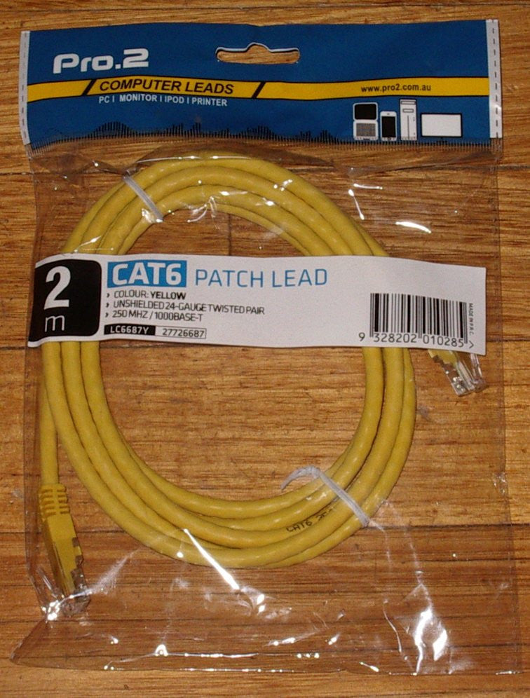 2-Meter Long Yellow CAT6 RJ45 to RJ45 Network Cable for Computers - Part # LC6687Y