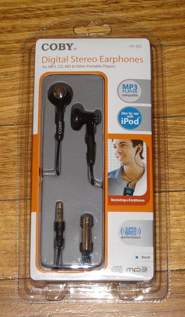 Coby Premium Digital Stereo Earphones with Neck Strap and 3.5mm Plug - CV - E97BK