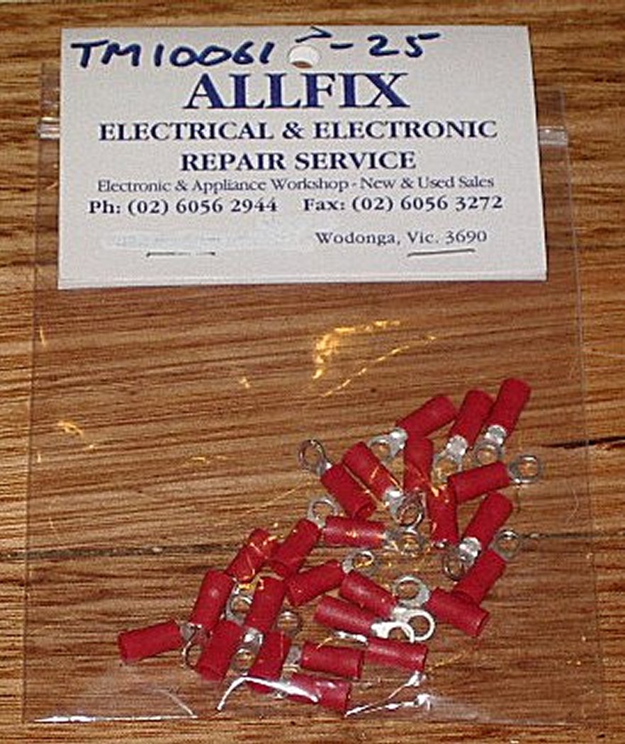 Red Insulated 3.7mm Electrical Ring Crimp Terminals - 25 Pieces per Packet - Part # TM10061-25