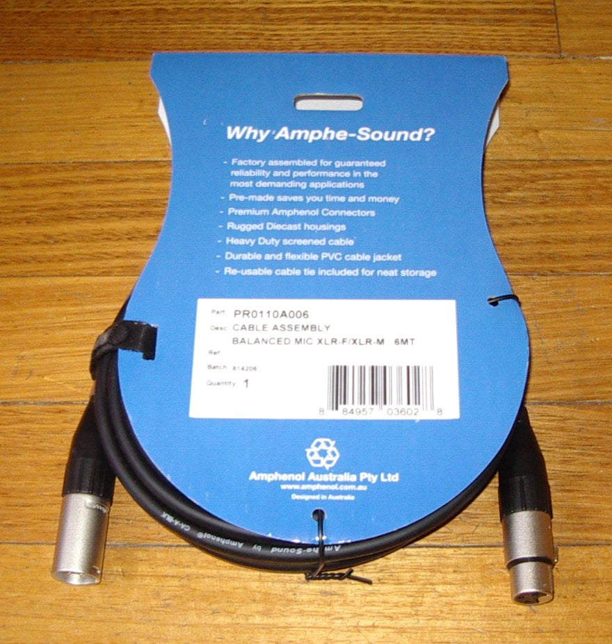 Amphenol 6-Meter Professional XLR Male to Female Microphone Cable - Part # LA7096