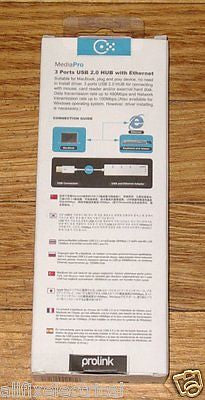 Prolink Premium Quality 3-Port USB 2.0 Data Hub with Ethernet Cable, 0.15 Meter - Model MP300