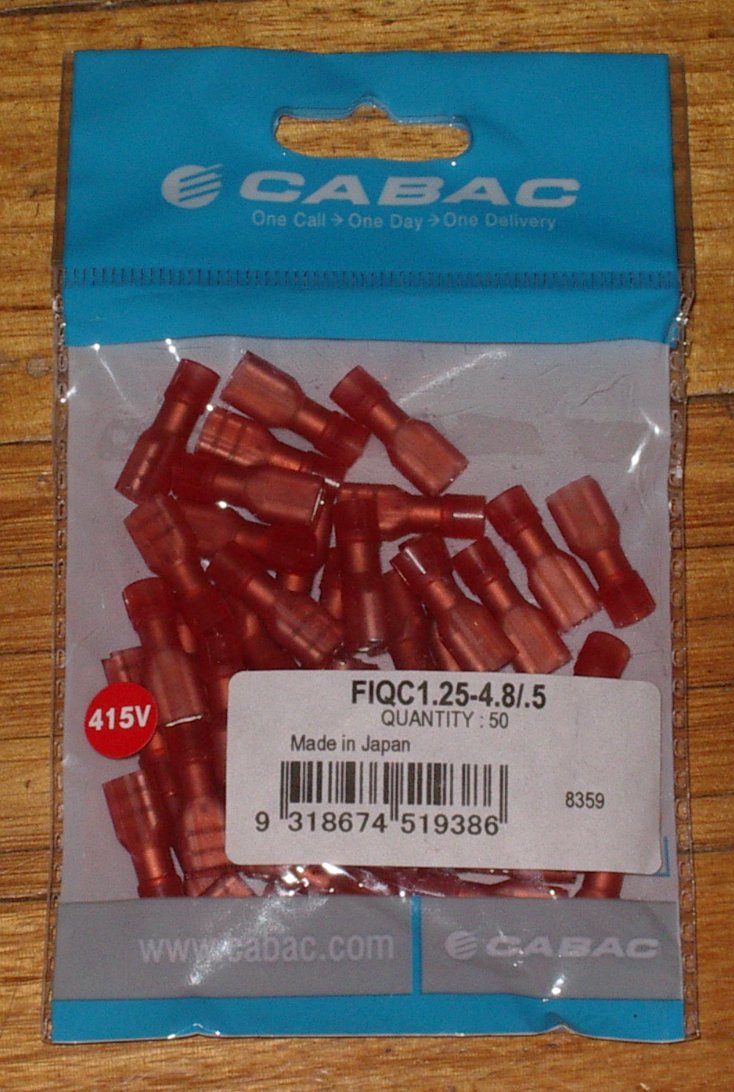 Red 415V Insulated 4.8mm Female Spade Terminals - Pack of 50