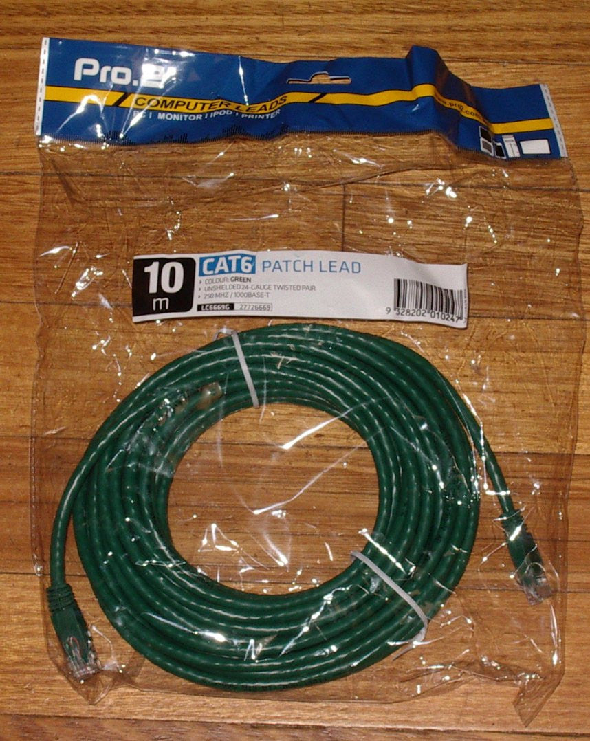 Green 10-Meter CAT6 Ethernet Network Cable - RJ45 to RJ45 Computer Lead - Part # LC6669G