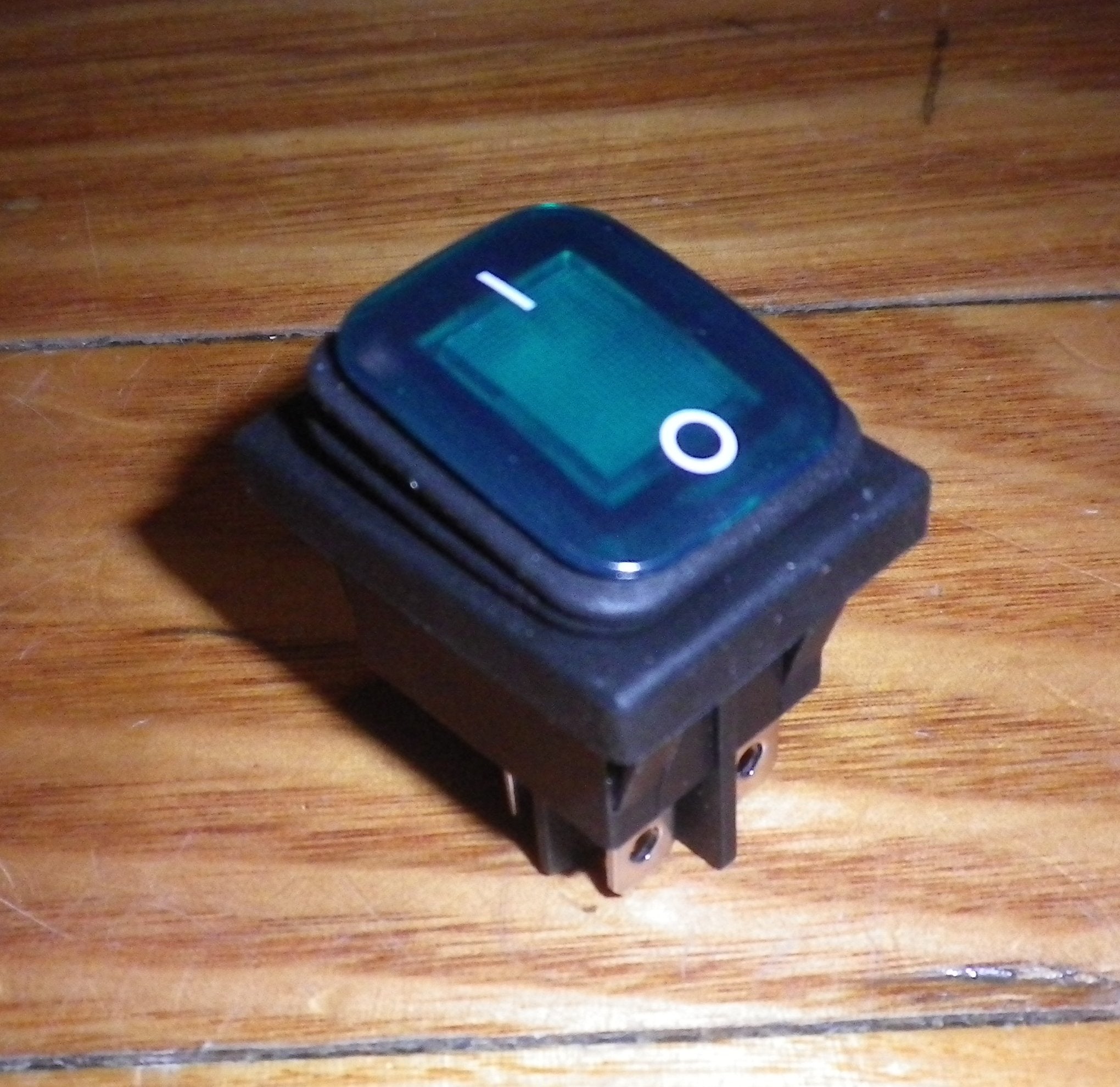 Universal Double Pole Single Throw (DPST) Green Lit Mains Rocker Switch with Rubber Boot - Part Number A310A, Electrical Switch Appliance