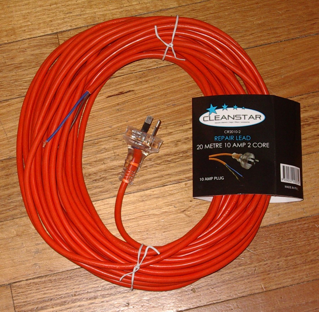 20m Round Orange 2-Wire Vacuum Cleaner Mains Power Cord & Plug - Part CR2010-2