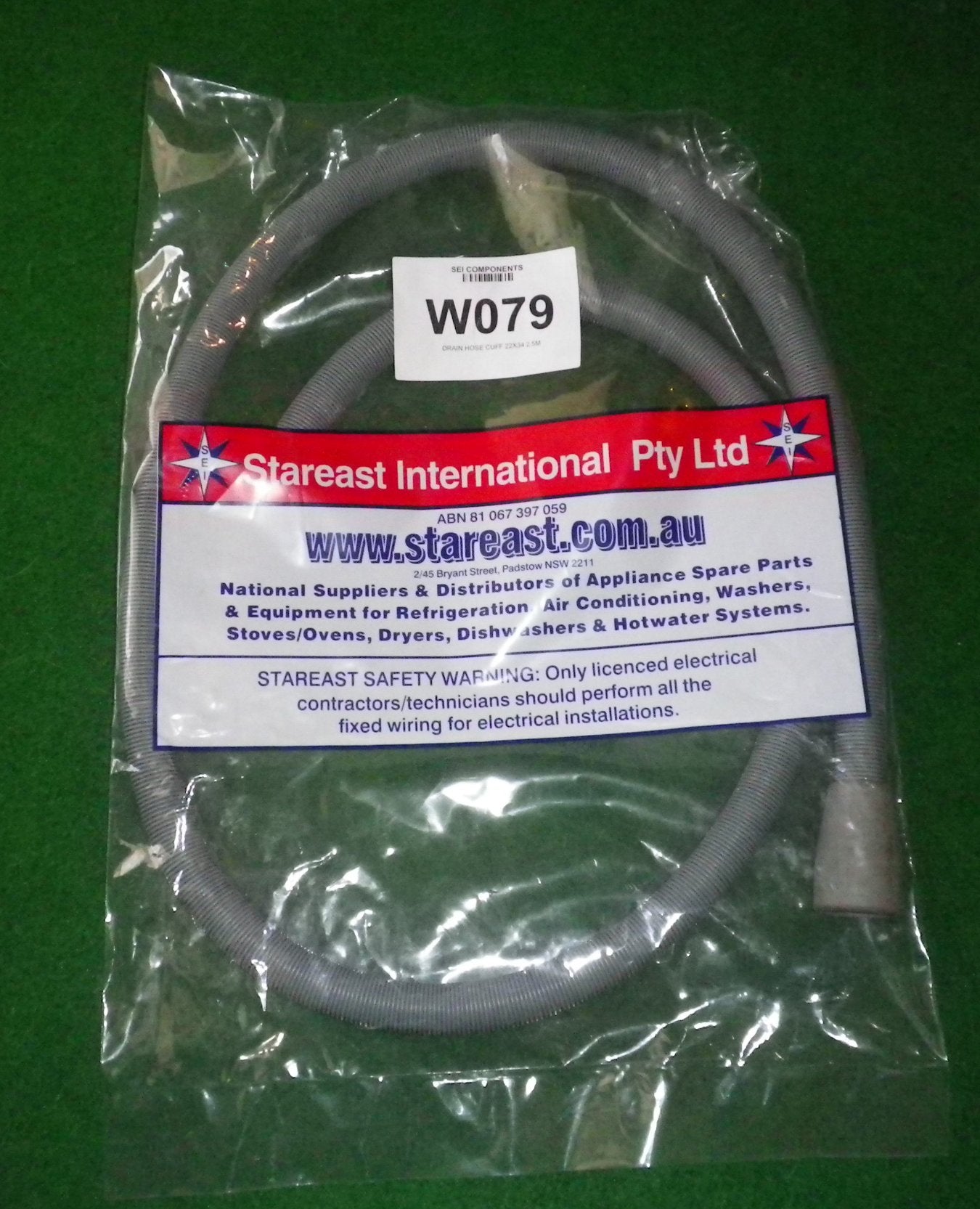 Universal 2.5 - metre Plastic Washing Machine Drain Outlet Hose with 22mm and 34mm Diameter Ends - Part # W079