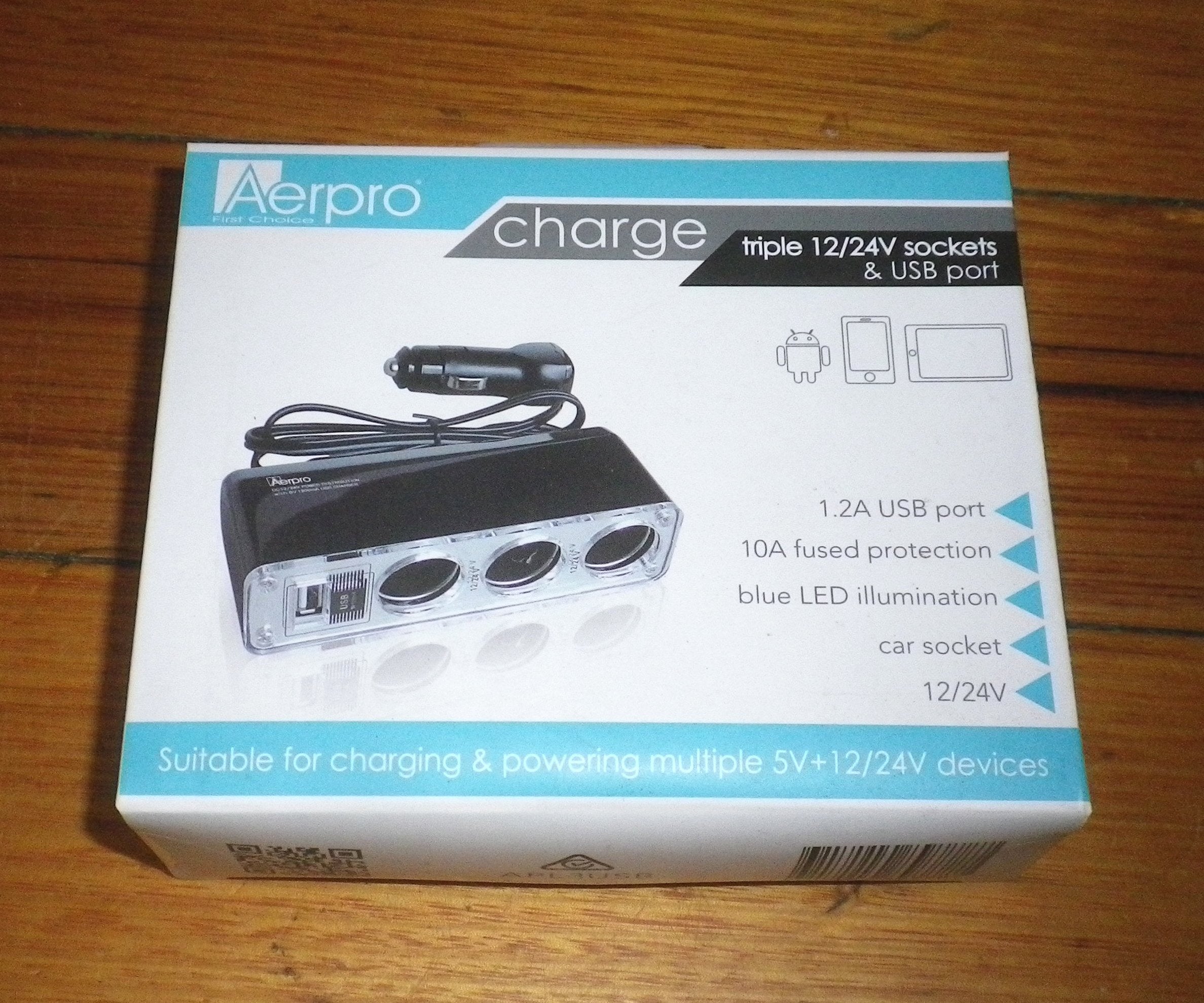 AerPro Triple Car Power Socket Adaptor with USB Charging Port - Model APL3USB