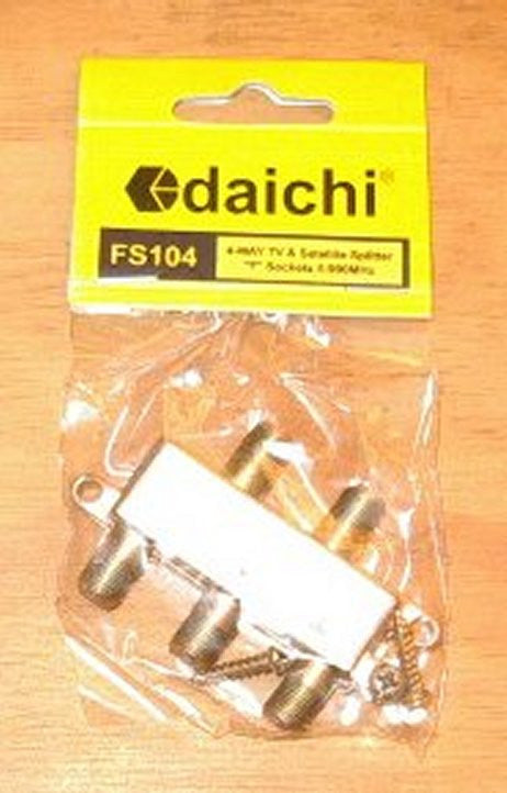 Dai-ichi High-Quality 4-Way F-Connector Type Coaxial TV Antenna Signal Splitter - Model # FS104