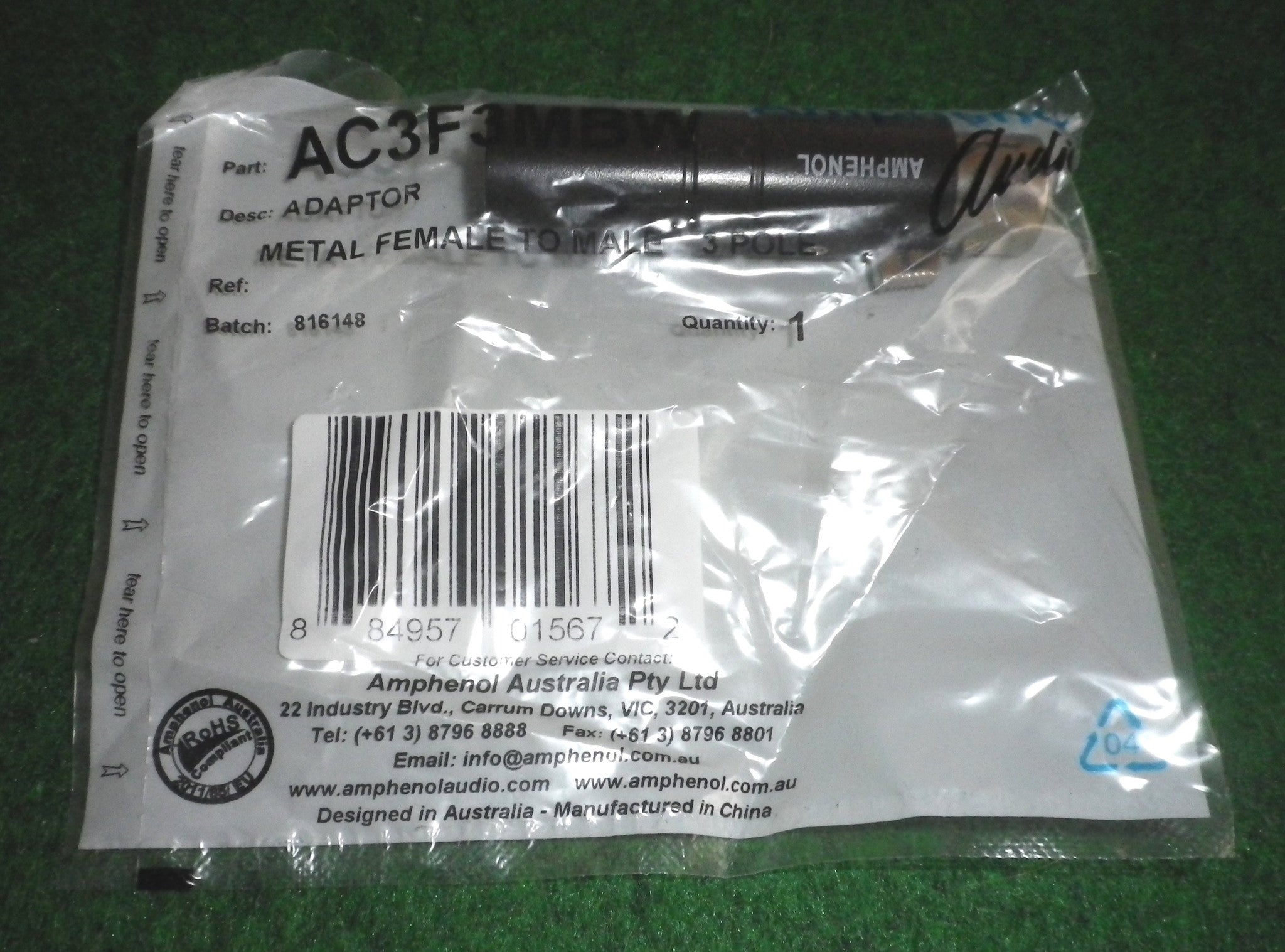 Amphenol High - Quality 3 - Pin Male to Female XLR Audio Adaptor, Part Number AC3F3MBW