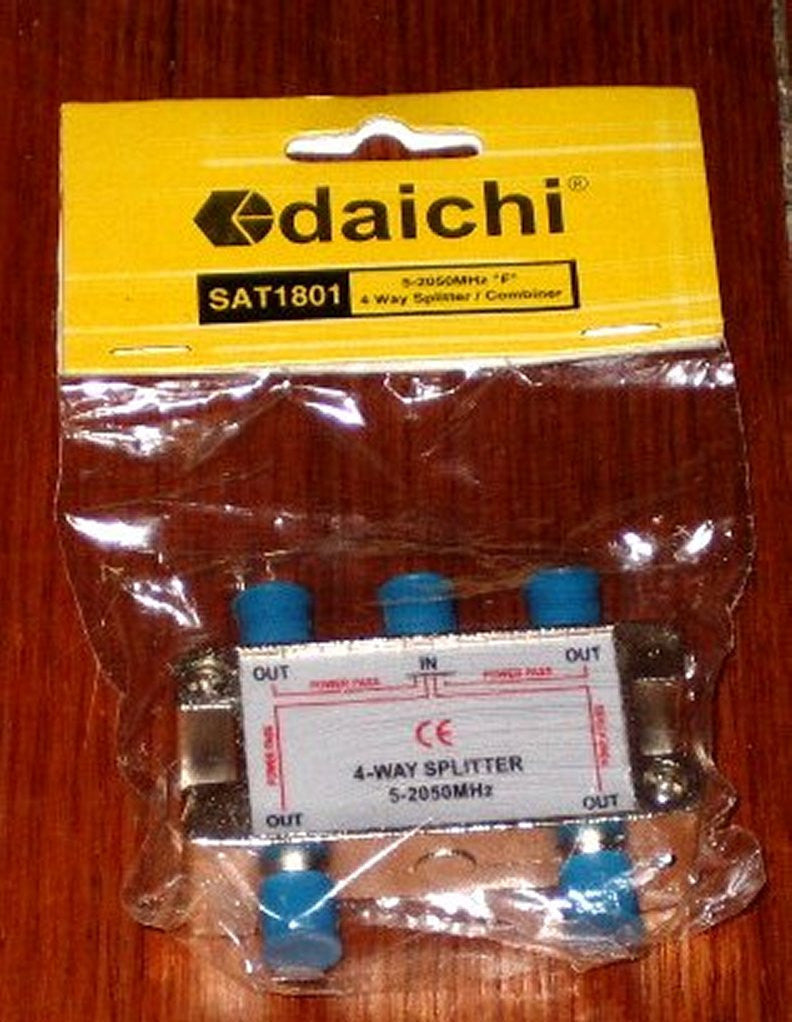 Dai-ichi High-Bandwidth 4-Way F-Connector Coaxial Satellite Splitter SAT1801
