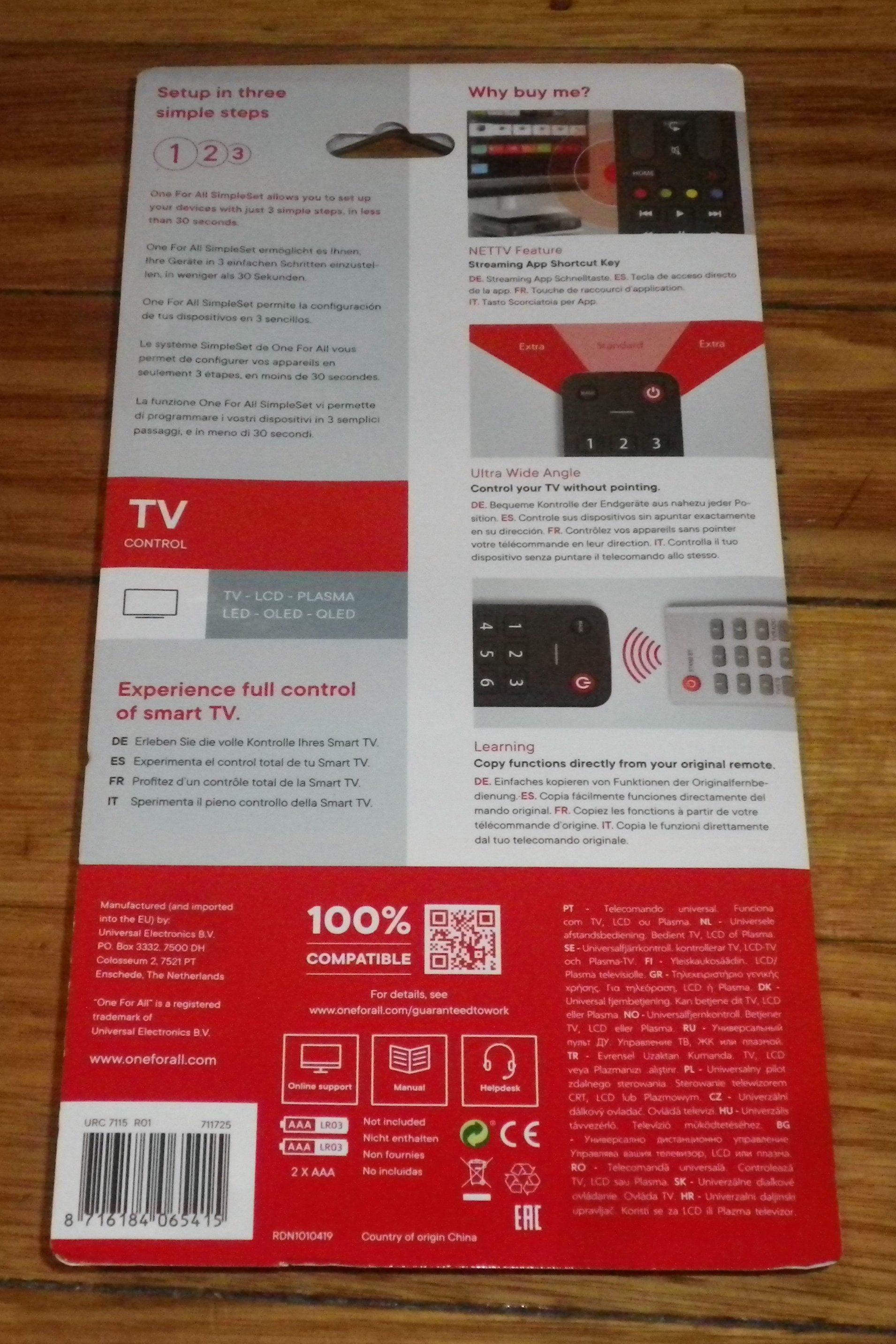 All - Purpose Digital and Smart Television Programmable Remote Control, Model URC7115