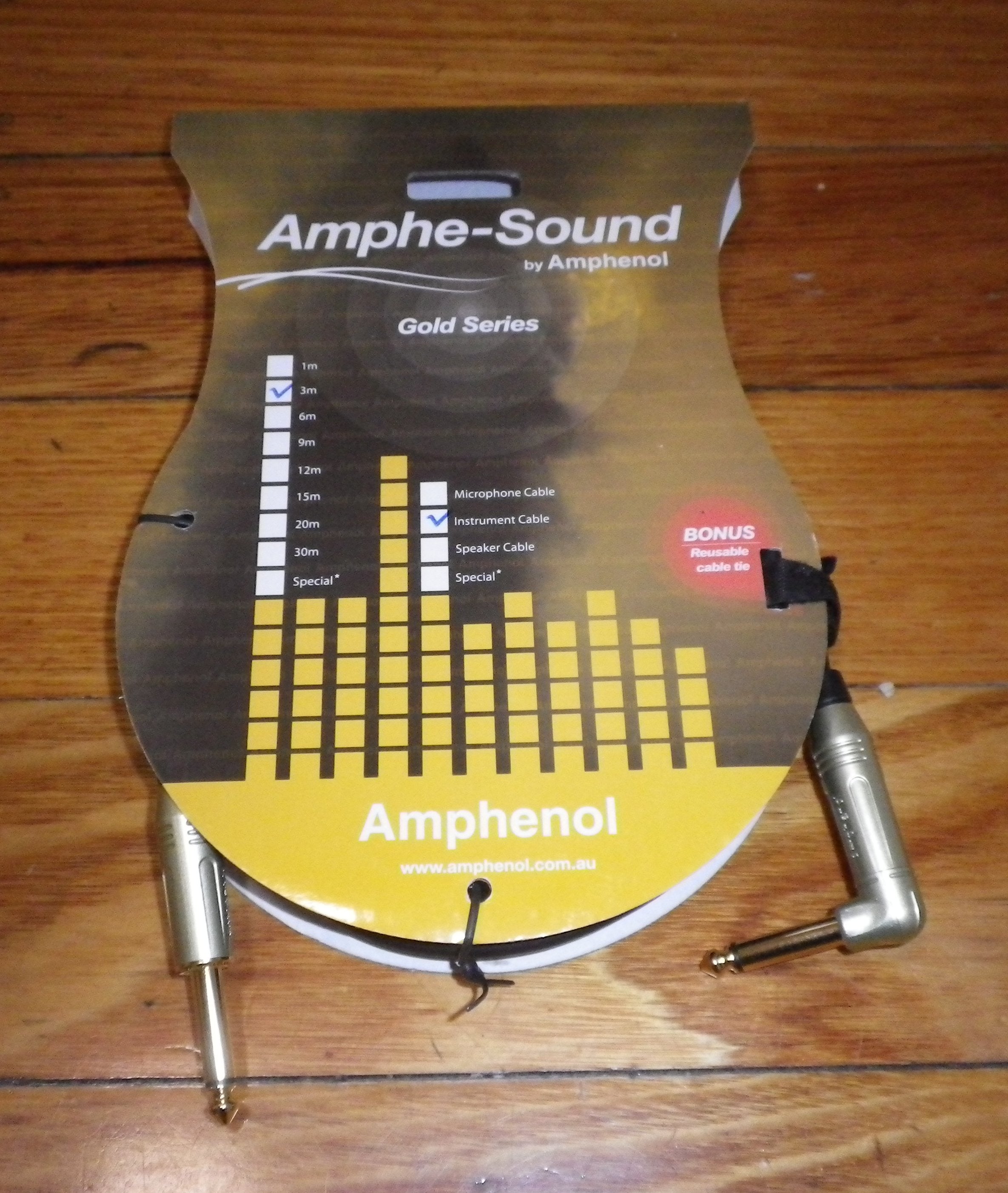 Amphenol Gold Professional 3 - metre Audio Instrument Cable with 2 X 6.3mm Mono Phone Plugs - Part # GD3034B003