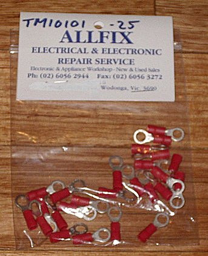 25-Piece Pack of 5.3mm Red Insulated Ring Crimp Terminals - Part # TM10101-25
