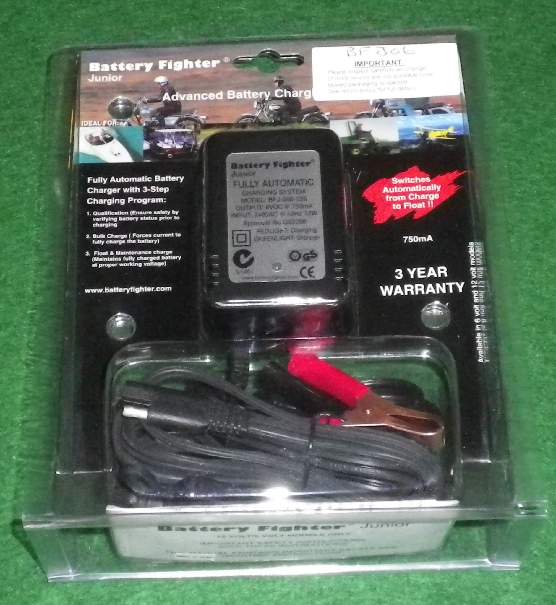 6V DC 750mA Fast Charger for Sealed Lead Acid Batteries - Part # BFJ06