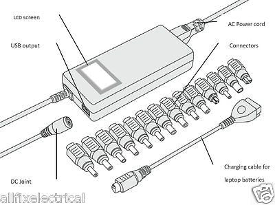 Universal 9 - 24V 5A Switch - mode Laptop AC Adapter (Part # PAB90 - BC10)