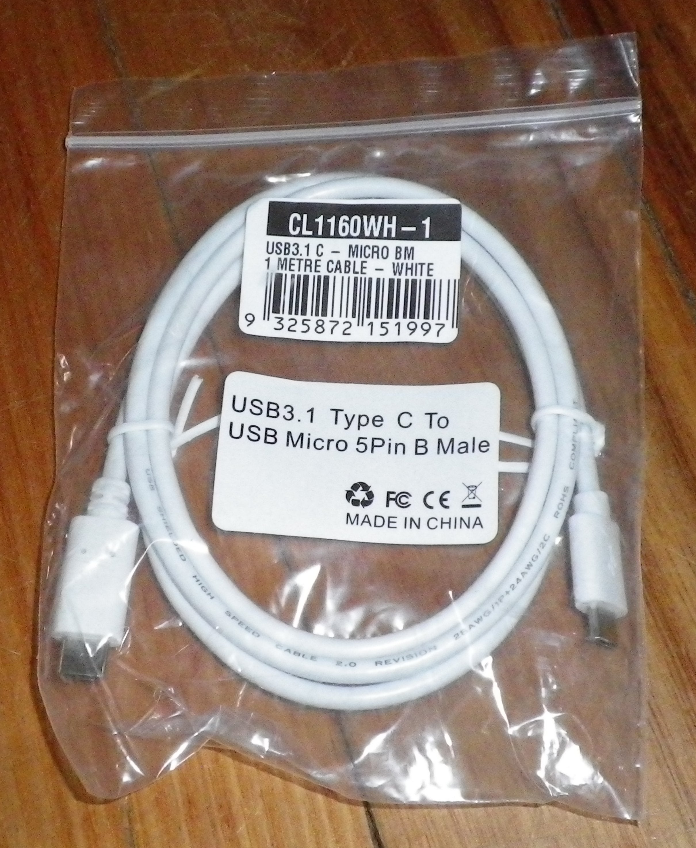 1.0Mtr High - Quality USB - C Male to MicroUSB Male Computer Data Cable - CL1160WH - 1