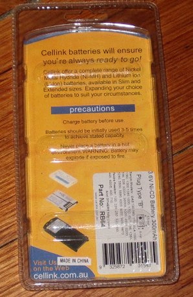 Telstra and Sanyo 3.6-Volt Rechargeable Nickel Cadmium Phone Battery (3 X 2/3AA), Part Number RBP10