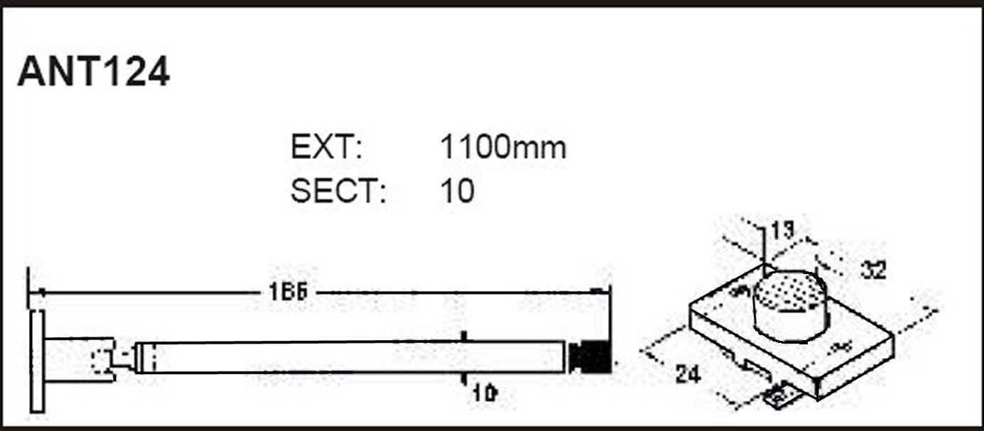 1100mm Long 10 - Section Telescopic Antenna (Part # ANT124) for AM/FM Radios, Cassette Players, and More