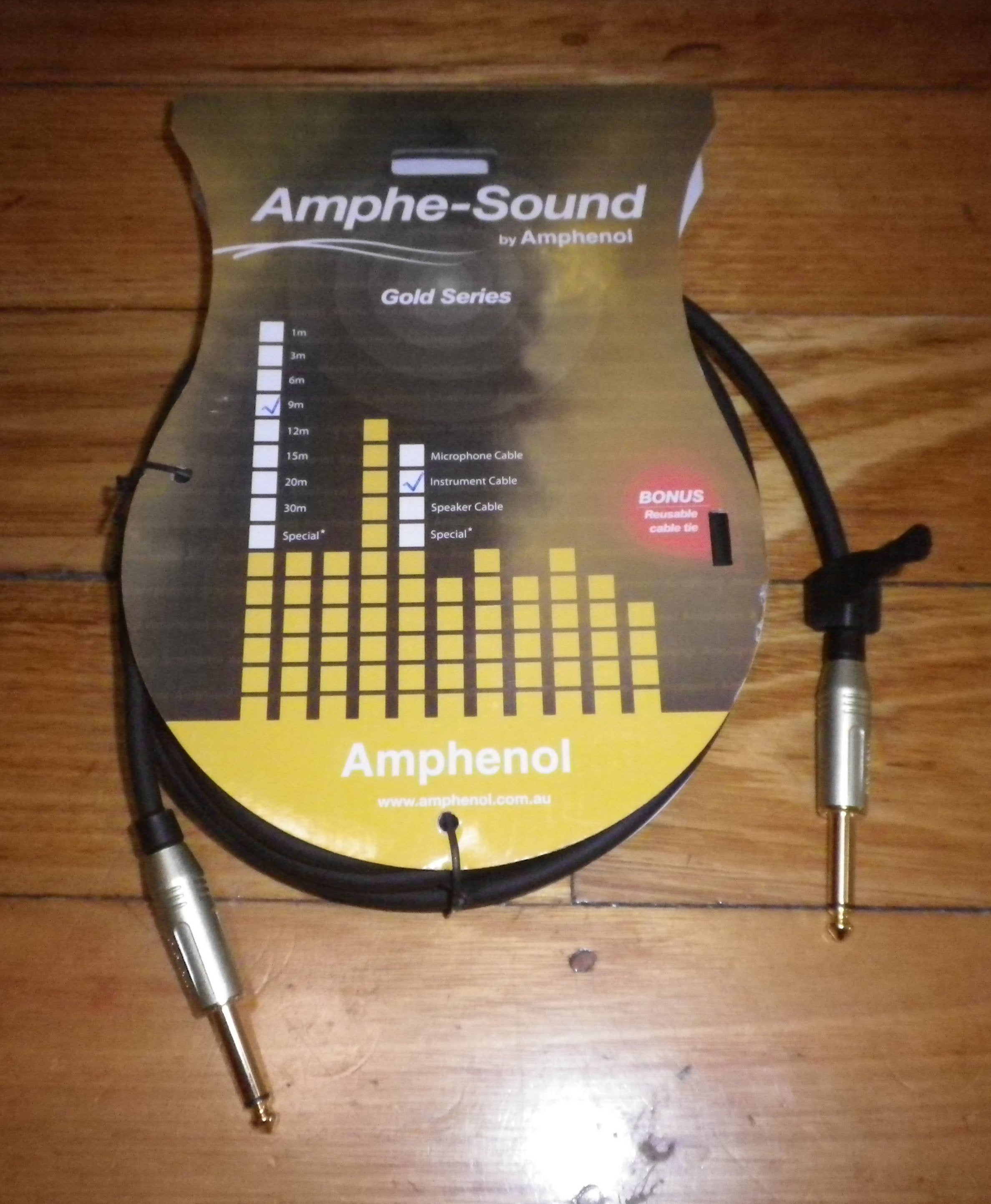 Amphenol Gold 9m Audio Cable with 2 x 6.3mm Mono Phone Plugs - GD3030B009