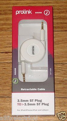 Prolink 0.8m Retractable 3.5mm Stereo Audio Lead - Part # MP146R