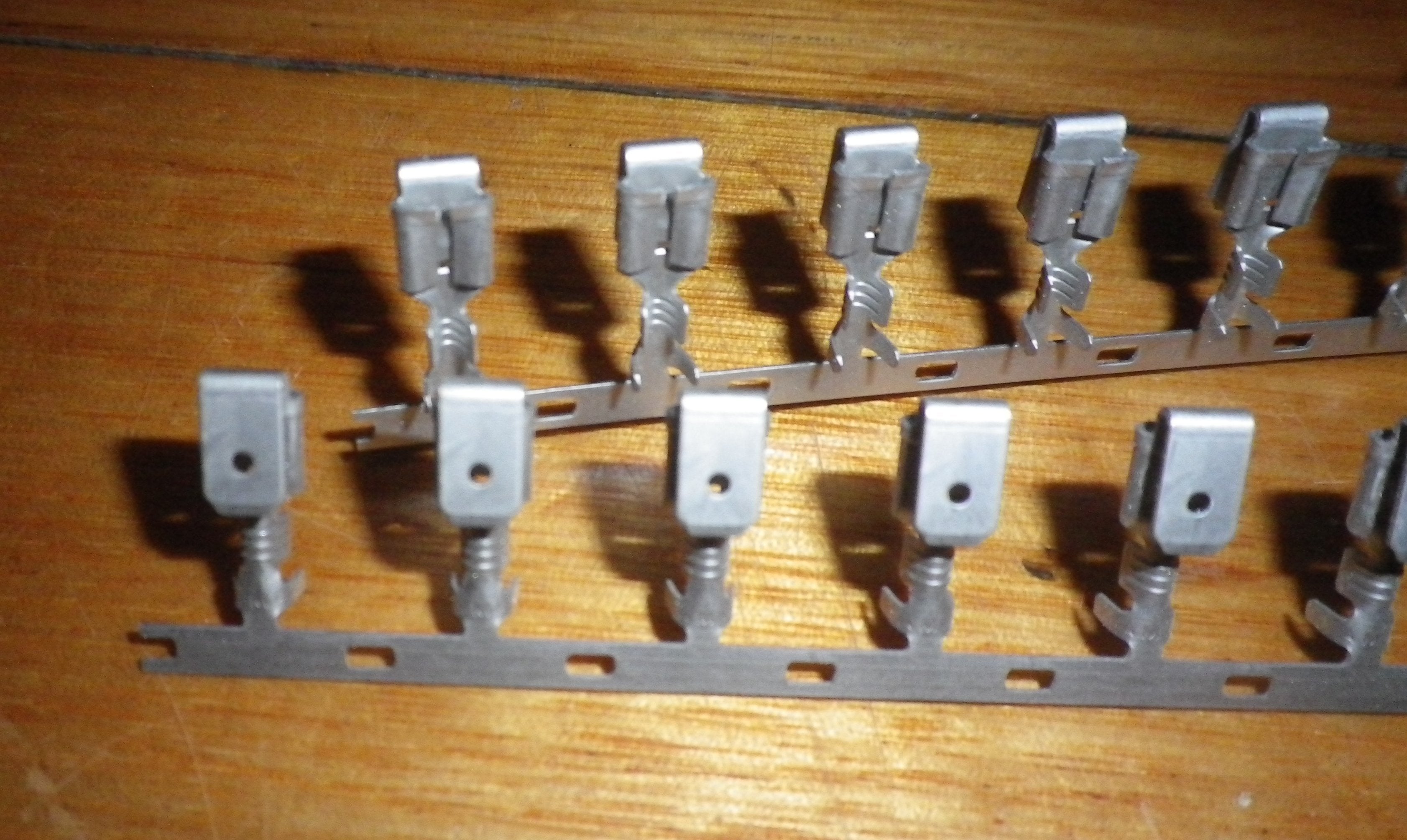 Non-Insulated 4.75mm Piggyback Spade Crimp Terminals - A Strip of 50 Pieces, Part # 62026-1-50 for Electrical Connections